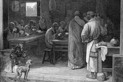 Refter in een Boeddhistisch klooster door Felix Elie Regamey
