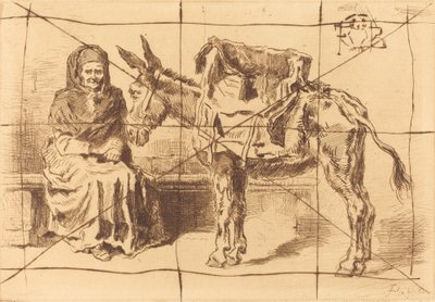 Cacoletièrer Zittende Vrouw en Ezel, 1875 door Felix Hilaire Buhot