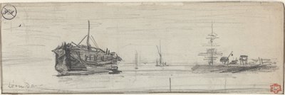 Schepen in de Haven van Londen door Felix Hilaire Buhot