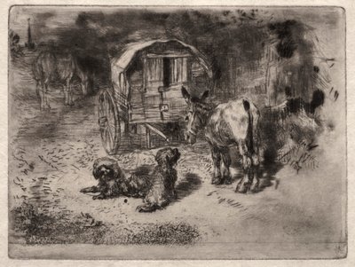 De Bewakers van het Huis, of de Vrienden van de Saltimbanque door Felix Hilaire Buhot