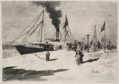 De kade van Trouville, 1877 door Felix Hilaire Buhot