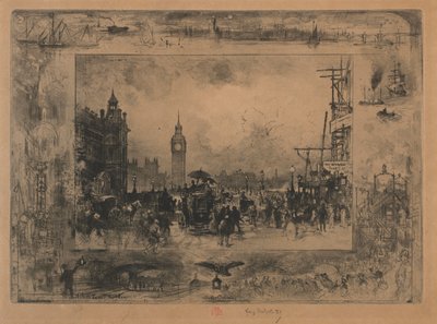 Westminster Brug, of Westminster Toren door Felix Hilaire Buhot