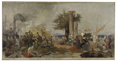 Schets voor de koepel van de Parijse Bourse du Commerce: Handelsactiviteit in Europa, ca. 1889 door Felix Hippolyte Lucas