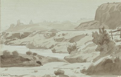 Gezicht in de romeinse Campagna met op de voorgrond een rivier door Felix Hippolyte Lanoue