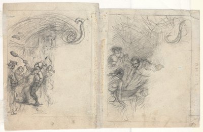 Chef die Pannenkoeken Gooit en Groep van Vier Mannen [verso] door Felix Octavius Carr Darley