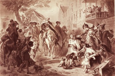 George Washington betreedt New York in 1783, gegraveerd door Alexander Hay Ritchie (1822-1895) door Felix Octavius Carr Darley