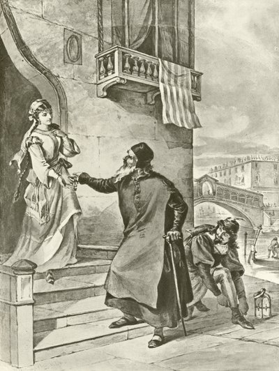 De koopman van Venetië. Act II, Scene V door Felix Octavius Carr Darley