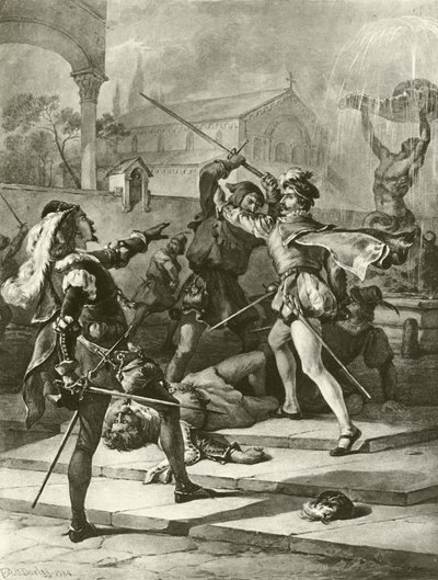 Romeo en Julia. Act I-Scene I door Felix Octavius Carr Darley