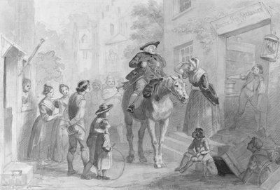 Dorpsscène met Nederlandse koloniale figuren uit het Hosack-album door Felix Octavius Carr Darley