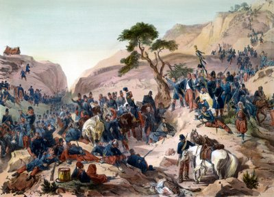 Episode van de verovering van Algerije in 1840 - Slag bij de Mouzaia-pas (1840) - De hertog van Orleans voert het bevel over het Franse leger - gravure door Philippoteaux - Het Franse leger wint de Teniah van Mouzaia slag om de bergpas van Mouzaia op 1 door Felix Philippoteaux