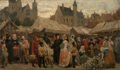 Een middeleeuwse kermis in Gent, studie, ca.1862 (olieverf op doek) door Felix de Vigne
