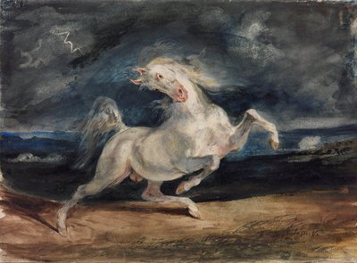 Paard geschrokken door bliksem door Ferdinand Victor Eugene Delacroix