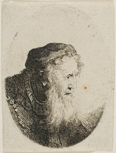 Bebaarde oude man met doodshoofdmuts door Ferdinand Bol
