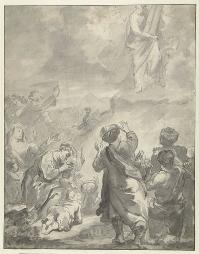 Mozes daalt af van de berg Sinaï met de Tien Geboden door Ferdinand Bol