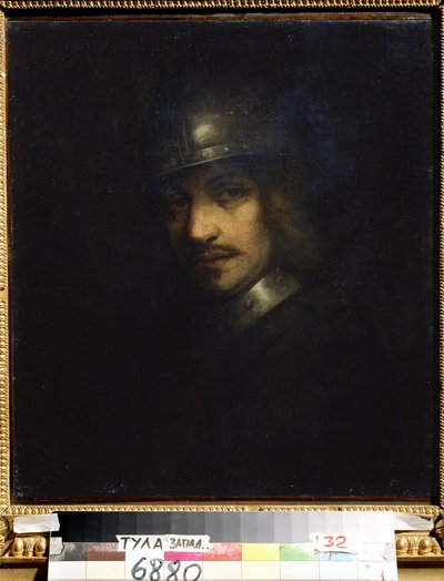 Portret van een man met helm door Ferdinand Bol