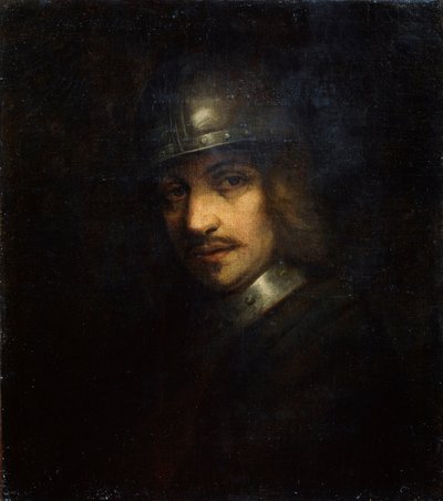 Portret van een man met helm door Ferdinand Bol