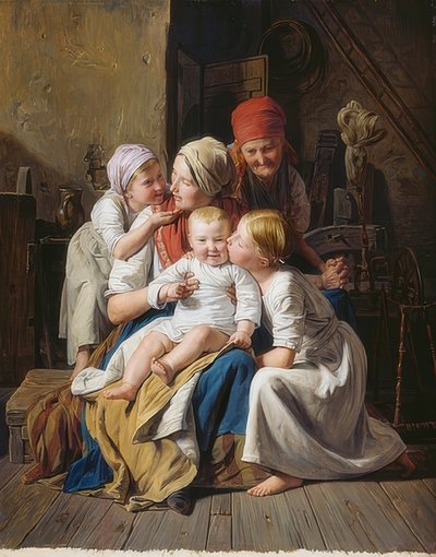 Grootmoeders vreugde. 1852 door Ferdinand Georg Waldmuller