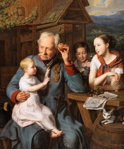 Een oude invalide met kinderen door Ferdinand Georg Waldmuller