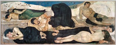 De nacht (olieverf op doek) door Ferdinand Hodler