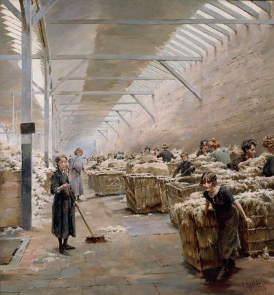 Weven, wol sorteren, 1913 door Ferdinand Joseph Gueldry