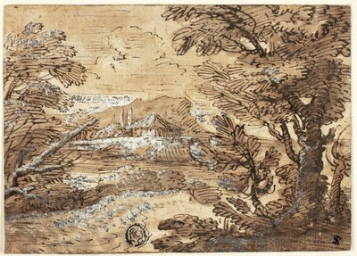 Landschap met huis in de verte door Ferdinand Kobell