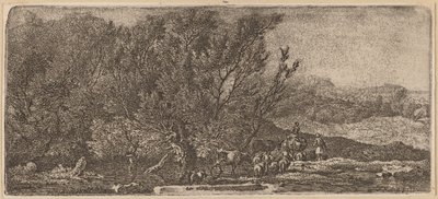 Herders met hun kudde door een stroom door Ferdinand Kobell