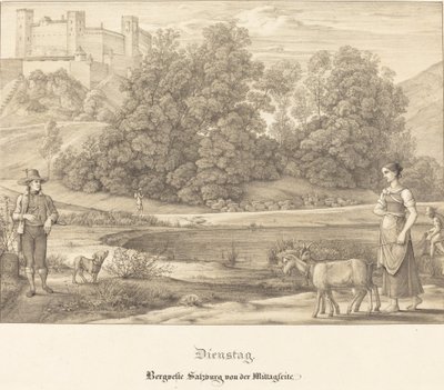 Dinsdag - Het kasteel van Salzburg vanaf de middagzijde door Ferdinand Olivier