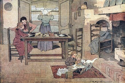 Werk thuis (huiswerk, lezen en huishoudelijk werk), in Imagier de l