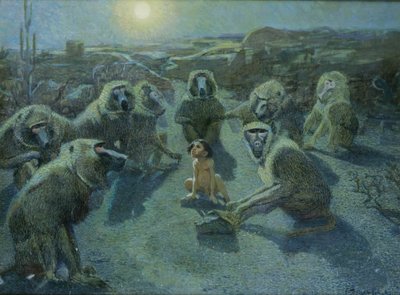 Mowgli gevangen door apen door Ferdinand Schebek