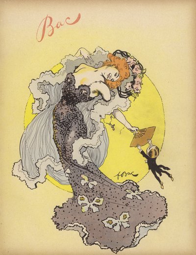 Man die zich vasthoudt aan de waaier van een mooie vrouw door Ferdinand Sigismund Bac