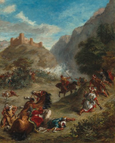 Arabieren in gevecht in de bergen door Ferdinand Victor Eugene Delacroix