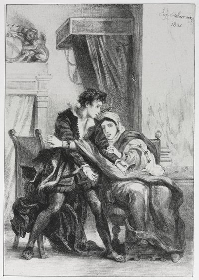 Hamlet: Hamlet en de koningin, 1834 door Ferdinand Victor Eugene Delacroix