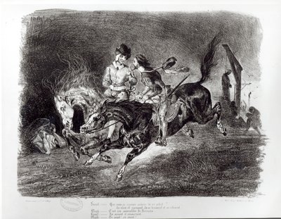 Mephistopheles en Faust rijden in de nacht, Illustratie voor Faust door Goethe, 1828 door Ferdinand Victor Eugene Delacroix