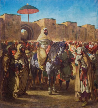 Moulay Abd-er-Rahman, sultan van Marokko, verlaat zijn paleis in Meknes, omringd door zijn wacht en zijn belangrijkste officieren, 1845 (olieverf op doek) door Ferdinand Victor Eugene Delacroix