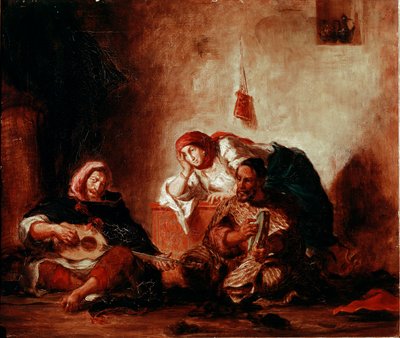Oriëntalisme: Joodse muzikanten van Mogador, Marokko. Schilderij door Eugene Delacroix (1798-1863) 19e eeuw Parijs, Musee du Louvre door Ferdinand Victor Eugene Delacroix