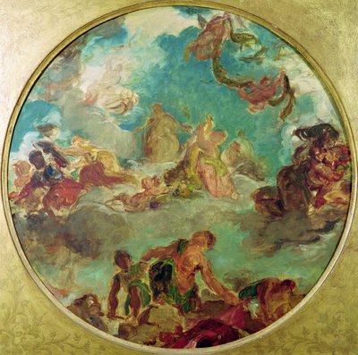 Vrede die neerdaalt op aarde, studie voor het centrale plafond van de Salon de la Paix in het Hotel de Ville, vernietigd in 1871 tijdens de Commune door Ferdinand Victor Eugene Delacroix