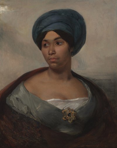 Portret van een Vrouw in een Blauwe Tulband, c.1827 door Ferdinand Victor Eugene Delacroix