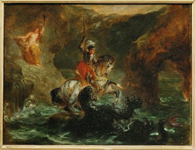 Saint Georges combattant le dragon, dit aussi Persee delivrant Andromede - Saint George fighting the dragon ... door Ferdinand Victor Eugene Delacroix