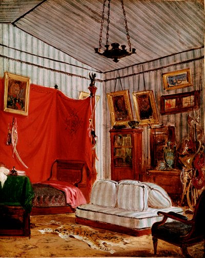 Studie voor Interieur met twee portretten (schilderij, ca. 1834) door Ferdinand Victor Eugene Delacroix