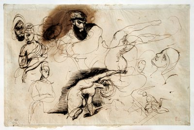 Studie voor de dood van Sardanapale door Ferdinand Victor Eugene Delacroix