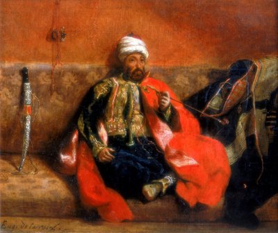 Turk Zittend Roken op een Bank, 19e eeuw door Ferdinand Victor Eugene Delacroix