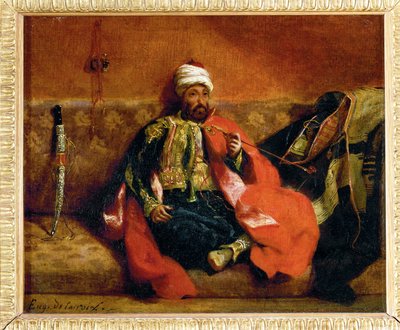 Turk fumant, assis sur un divan - Turk, rokend op een divan ... door Ferdinand Victor Eugene Delacroix