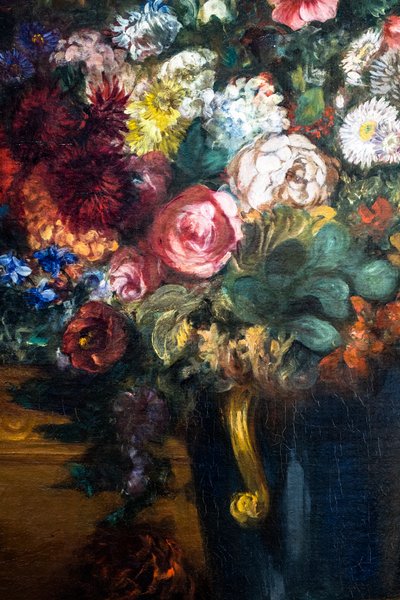 Vaas met bloemen op een console, detail door Ferdinand Victor Eugene Delacroix