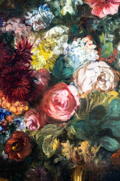 Vaas met bloemen op een console, detail door Ferdinand Victor Eugene Delacroix