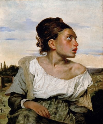 Jong weesmeisje op het kerkhof door Ferdinand Victor Eugene Delacroix