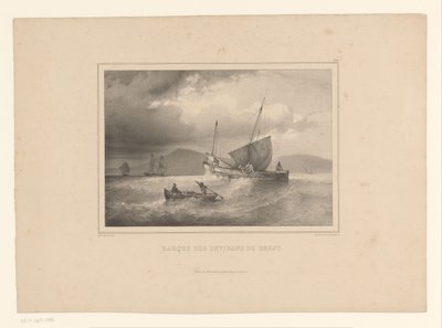 Gestrande brik tussen de hoge golven door Ferdinand Victor Perrot