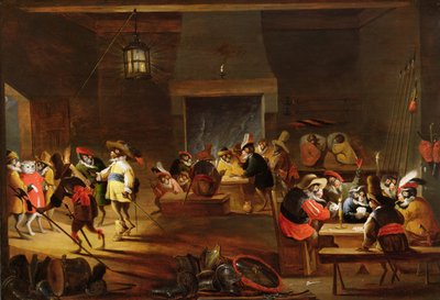 Apen in een Herberg door Ferdinand van Kessel