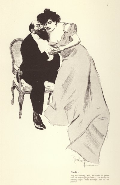 Man met zijn minnares (litho) door Ferdinand von Reznicek