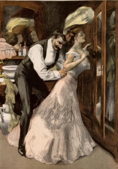 Voor de Redoute. / Hoeveel tijd heeft een vrouw nodig om weinig aan te trekken door Ferdinand von Reznicek
