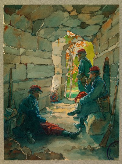 Infanteriesoldaten in ruste, route de Vailly door Fernand Barbier